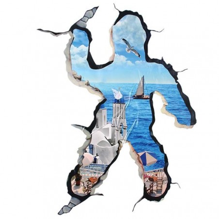 Sticker murale effet 3D Trompe l'œil motif s'échapper à la mer 100 x 70 cm