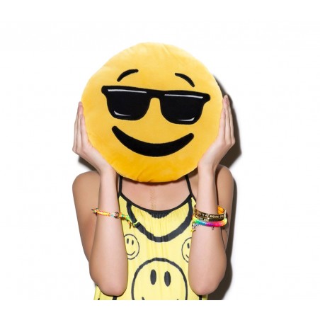 621042 Coussin décoratif émoticône motif tête avec lunettes de soleil 30 cm ø