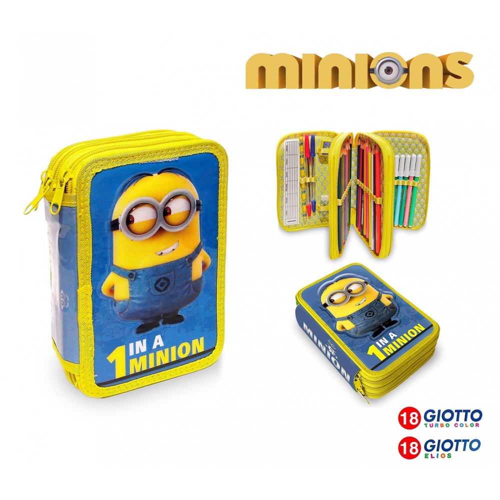 848698 Trousse à 3 compartiments remplie de crayons modèle Minions 41 pièces