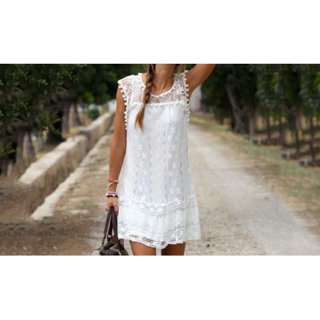 3912 Robe pour femme mod. FLAMINIA courte en dentelle à col rond du S à XXL