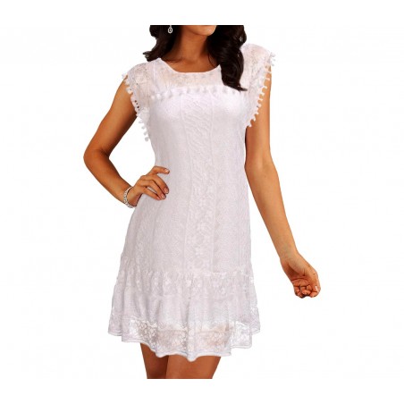 3912 Robe pour femme mod. FLAMINIA courte en dentelle à col rond du S à XXL