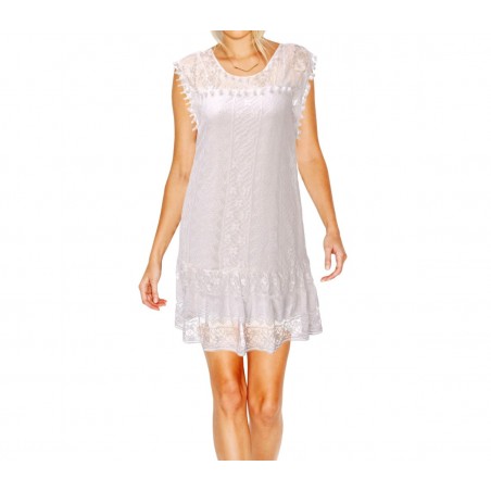 3912 Robe pour femme mod. FLAMINIA courte en dentelle à col rond du S à XXL