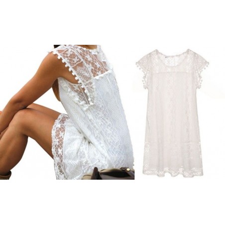 3912 Robe pour femme mod. FLAMINIA courte en dentelle à col rond du S à XXL