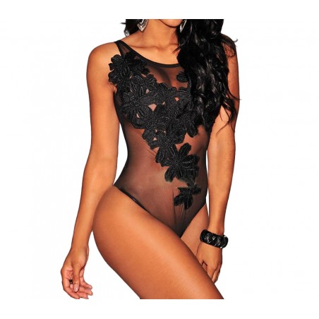 Body Noir effet Sexy modello Veronik avec la taille en dentelle spéciale