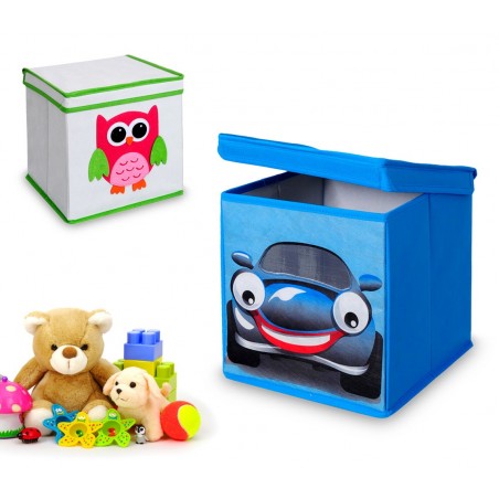 783102 Coffre à jouet carré avec couvercle 27 x 28 cm HIBOU - AUTO
