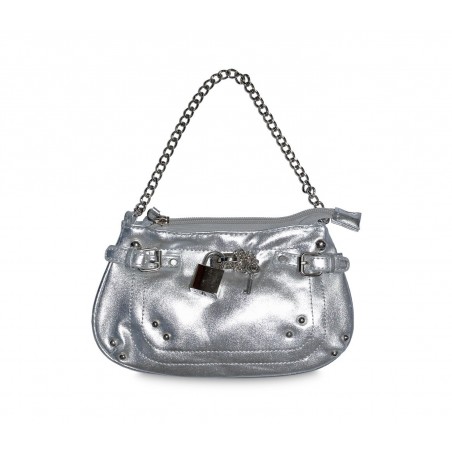 Sac à main - Pochette - en faux cuir laminé avec détails chaine et cadenas