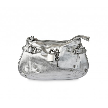 Sac à main - Pochette - en faux cuir laminé avec détails chaine et cadenas