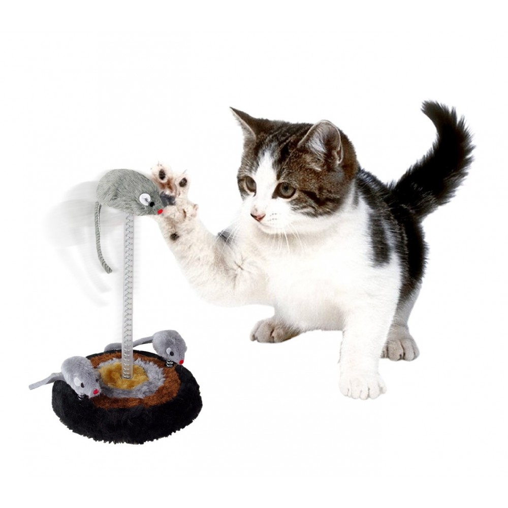 15971 Jeu pour chats base 14.5 x 26cm griffoir en peluche et souris oscillante