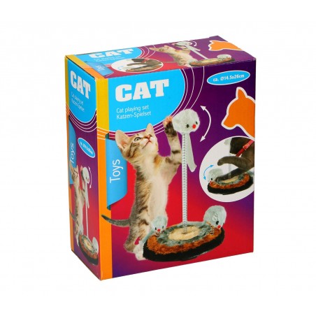 15971 Jeu pour chats base 14.5 x 26cm griffoir en peluche et souris oscillante