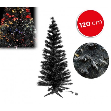 272332 Sapin de Noël noir en fibres optiques lumineuses multicolores 120 cm