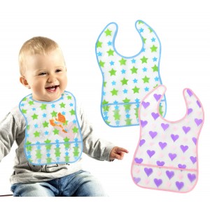 301456 Kit de 2 bavoirs imperméables 0-24 mois avec poche récupératrice de nourr
