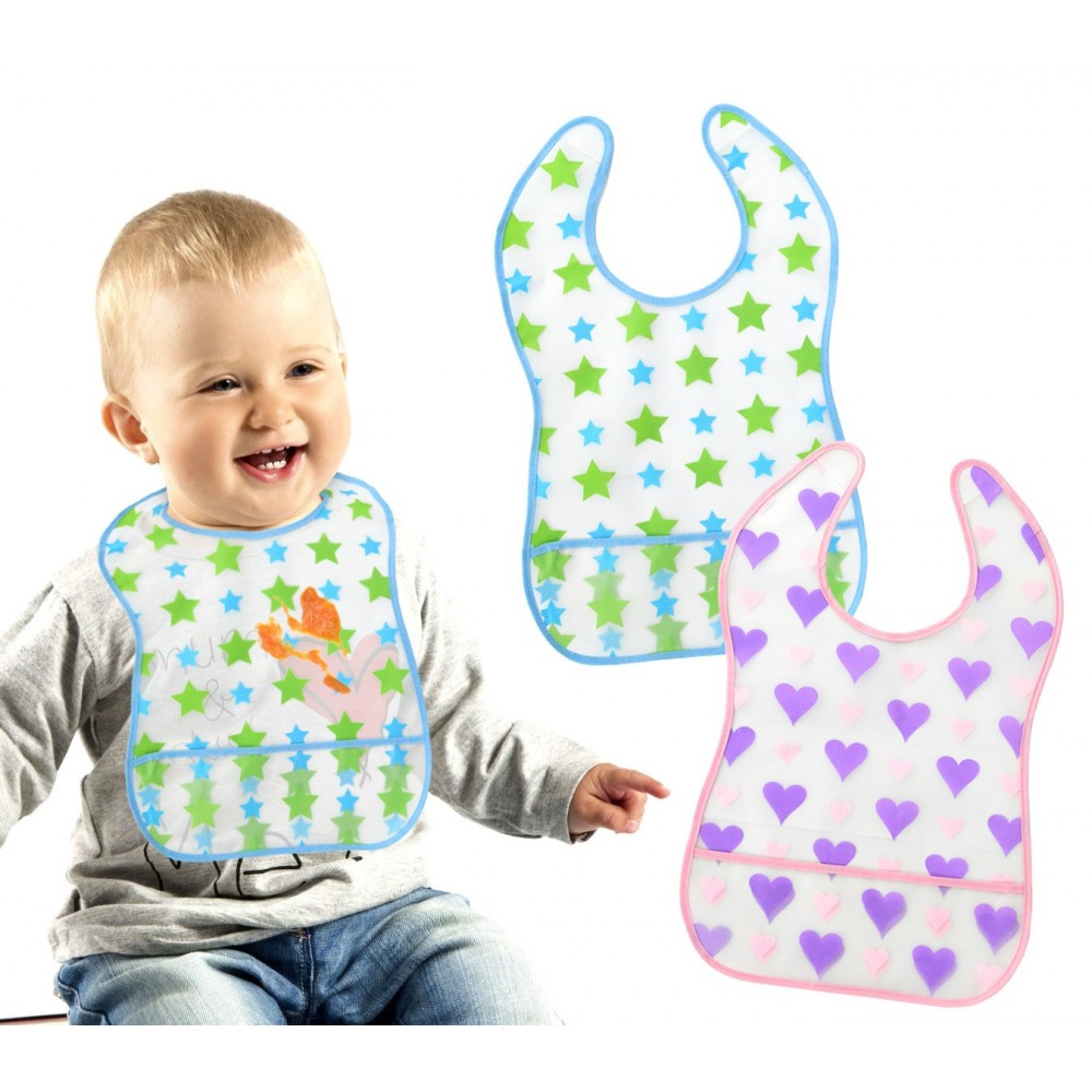 301456 Kit de 2 bavoirs imperméables 0-24 mois avec poche récupératrice de nourr