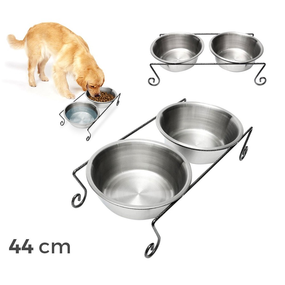 181295 Double gamelle en acier pour chiens avec support surélevé 44x21,5x11 cm