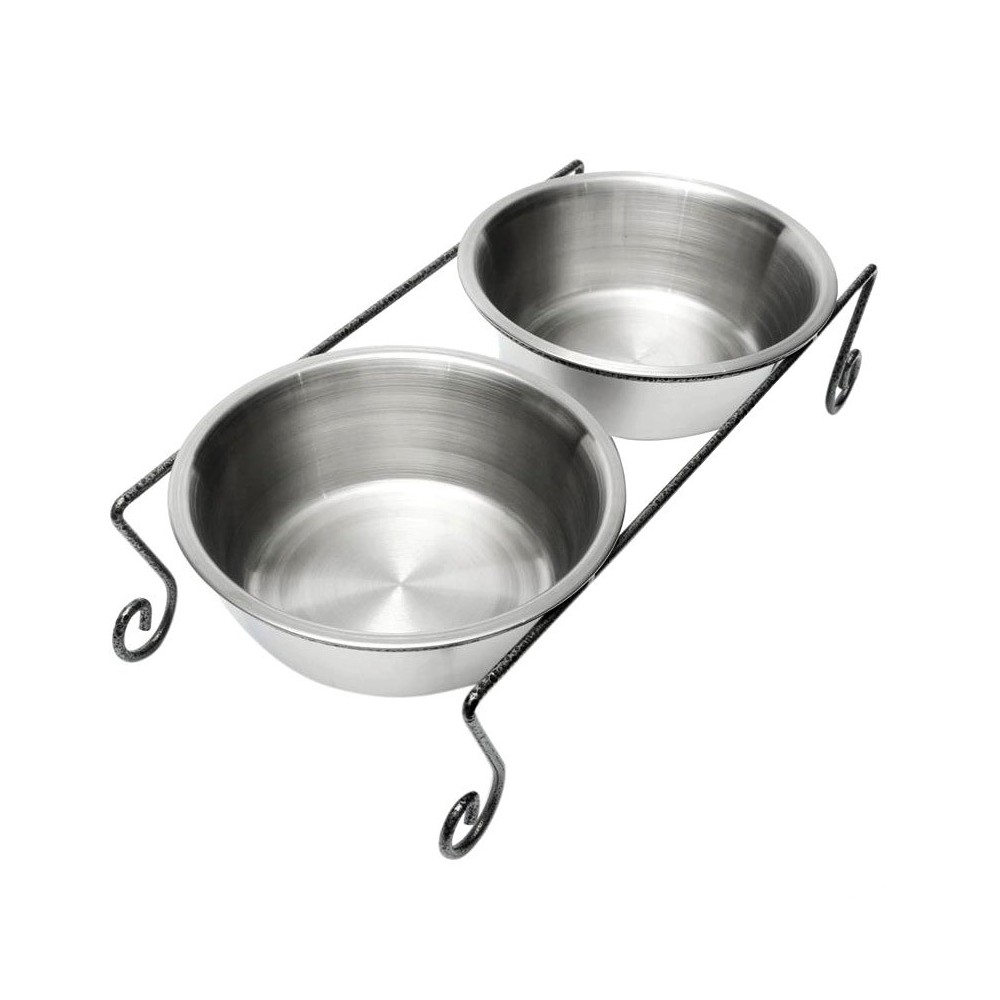 181295 Double gamelle en acier pour chiens avec...