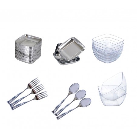 609607 - FINGER FOOD vaisselle en plastique + couverts (jeu de 54 pièces)