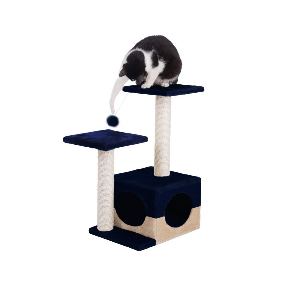 HK1010 Niche avec griffoir pour chats avec colonne en sisal et deux tablettes