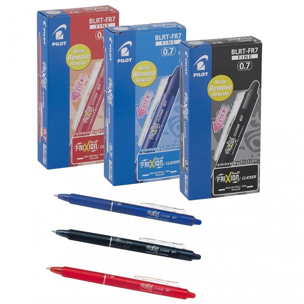 Paquet de 12 stylos Pilot Frixion Clicker 07 effaçable et rechargeable