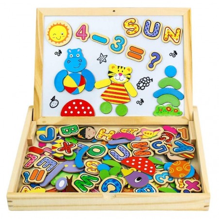 Jeu pour enfant Puzzle magnétique avec tableau double face aimanté craies 90pcs