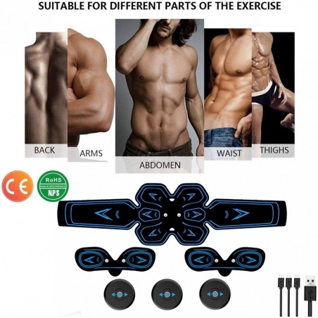 Électrostimulateur ABDOMINAL MUSCULAIRE  ABS et bras rechargeable en silicone
