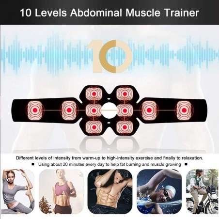 Électrostimulateur ABDOMINAL MUSCULAIRE  ABS et bras rechargeable en silicone