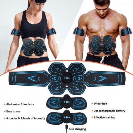 Électrostimulateur ABDOMINAL MUSCULAIRE  ABS et bras rechargeable en silicone