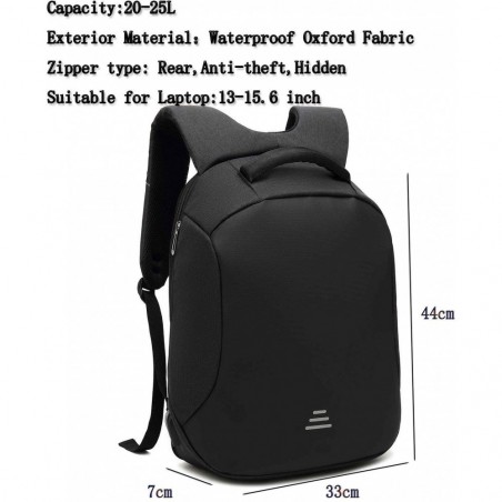 Sac à dos étanche pour ordinateur 15,6" avec port USB et système antivol