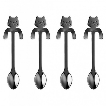 Set 4 cuillères à thé CAT avec clip de support en acier inoxydable