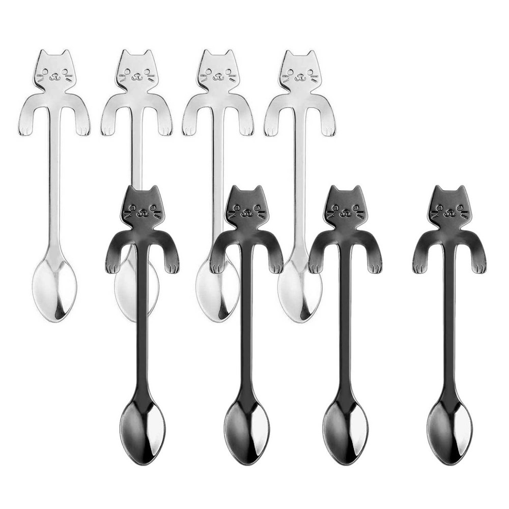 Set 4 cuillères à thé CAT avec clip de support en acier inoxydable