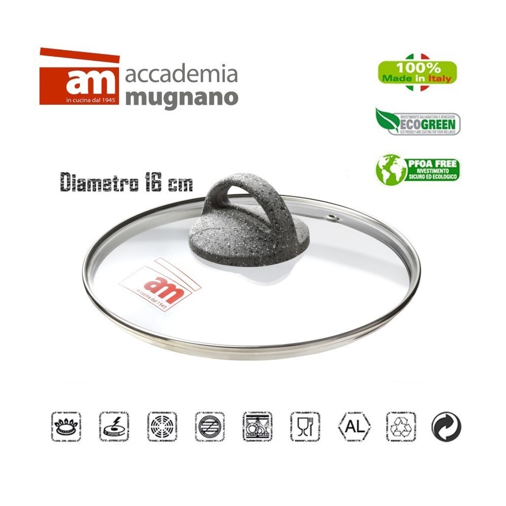 Tapa de vidrio 32CM para ollas cacerolas y sartenes - Accademia Mugnano CUORE DI PIETRA