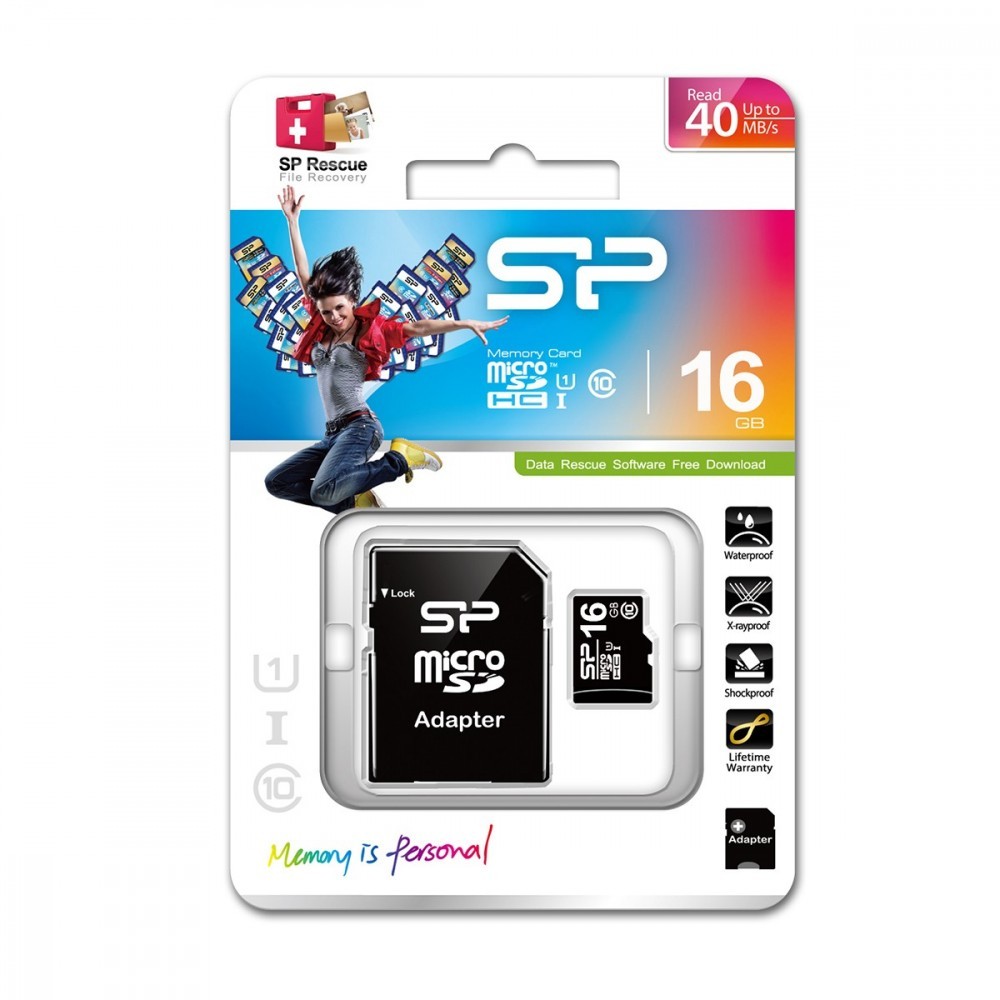 Carte microSD SILICON POWER 16 Go avec adaptateur SD de classe 10