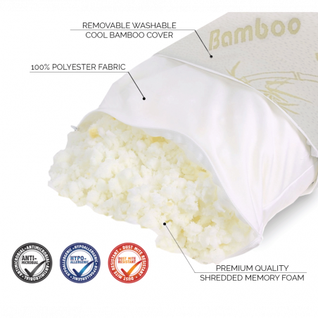 784071 Oreiller cervical en mousse viscoélastique Memory Foam Bamboo 40x70cm