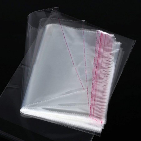 100 sachets plastiques transparents cellophane fermeture adhésive 30x44cm