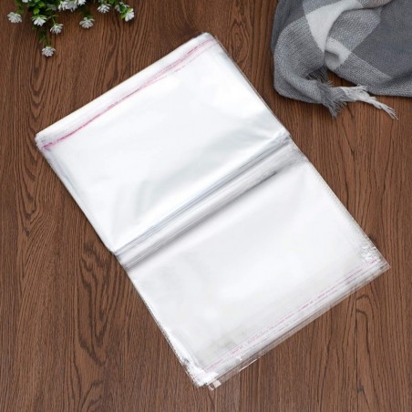 100 sachets plastiques transparents cellophane fermeture adhésive 30x44cm