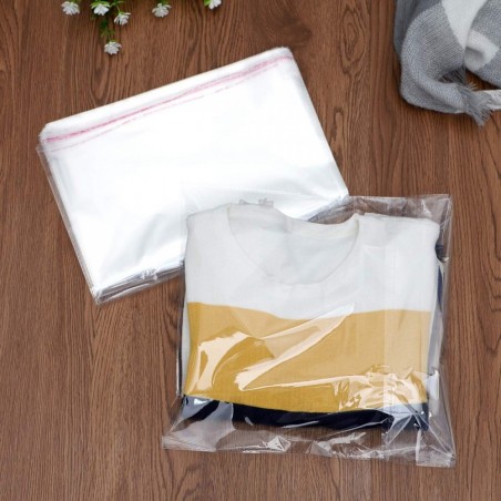 100 sachets plastiques transparents cellophane fermeture adhésive 30x44cm