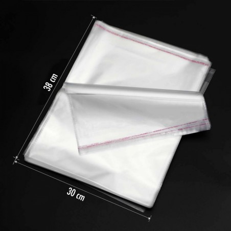 100 sachets plastiques transparents cellophane fermeture adhésive 30x44cm
