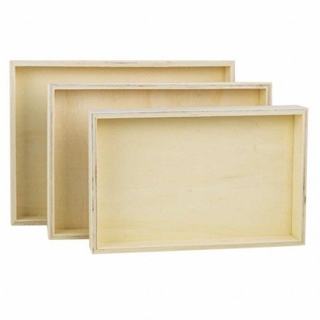 Lot de 3 boîtes CuoriFoglio en bois clair poreux 3 tailles différentes