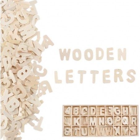Lettres en bois clair à personnaliser 130pcs décoration shabby chic avec caisse