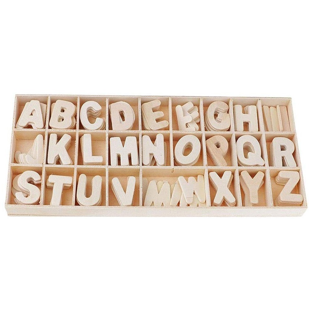 Lettres en bois clair à personnaliser 130pcs décoration shabby chic avec caisse