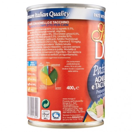 Pack 24 boites Monge SPECIAL DOG ​​Pâté d'Agneau et de Dinde 400gr