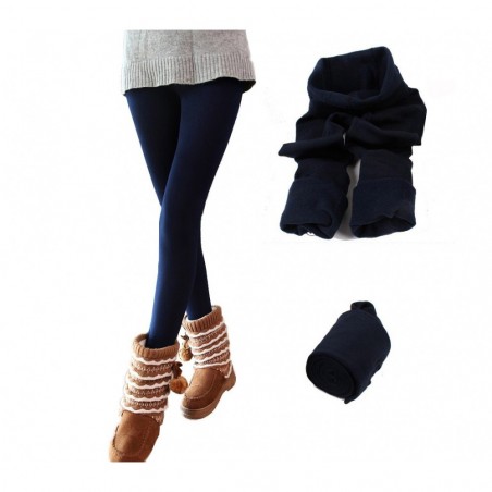 Pack 5 leggings effet thermique avec doublure polaire NEPTUNE 3 noir 2 bleu