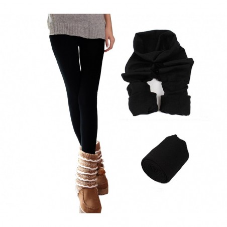 Pack 5 leggings effet thermique avec doublure polaire NEPTUNE 3 noir 2 bleu