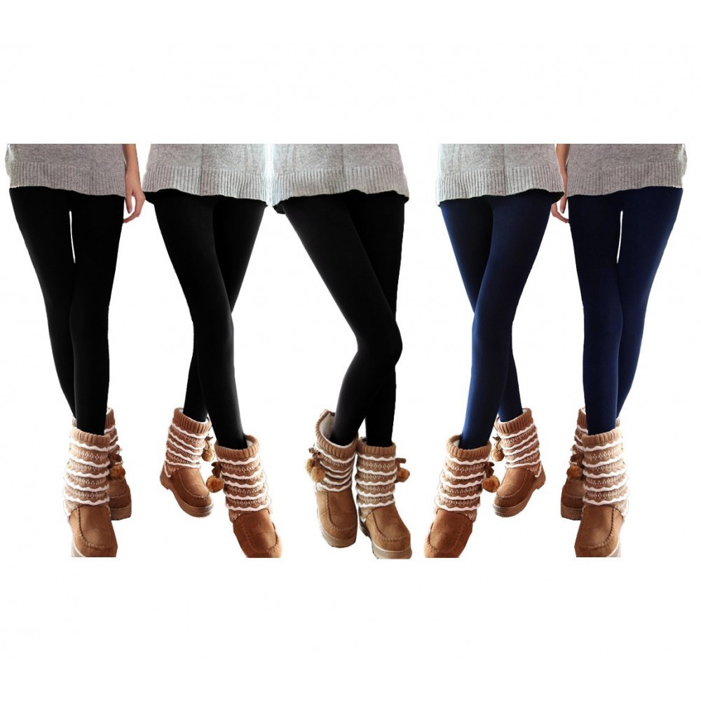 Pack 5 leggings effet thermique avec doublure polaire NEPTUNE 3 noir 2 bleu