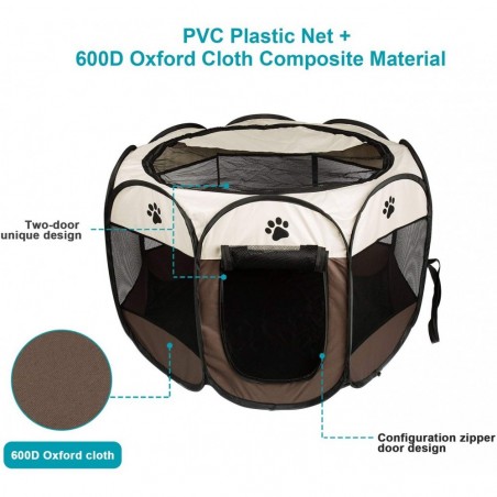 Parc enclos chien pour petits animaux Pop-Up Beige 76x58cm