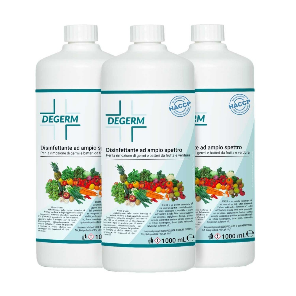 Pack 3 pcs de DEGERM désinfectant et bactéricide pour laver fruits/légumes 1LT