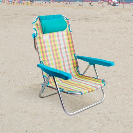 545126 ONSHORE Transat pliante et inclinable en tissu à carreaux