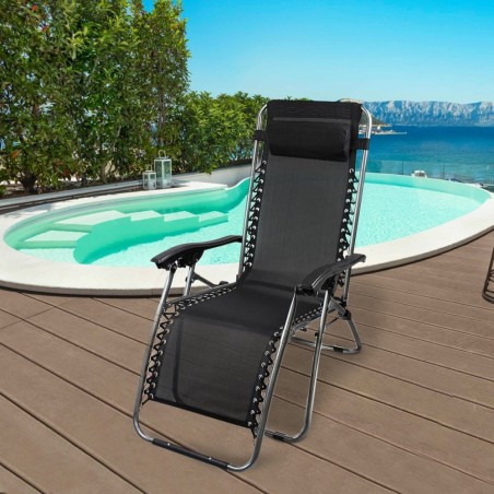 604001 EVERTOP Chaise de plage pliante et inclinable GRAVITÀ ZERO BLACK