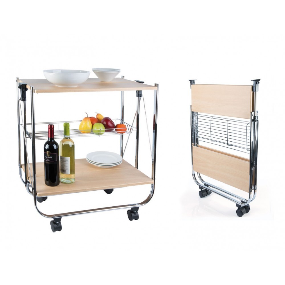 Desserte de cuisine pliable en bois OAK 40x67.5x70h cm 4 roues