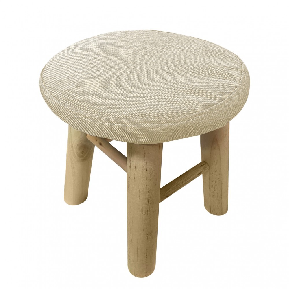 225037 Tabouret rond avec repose-pieds rembourré en bois de pin 30x30cm