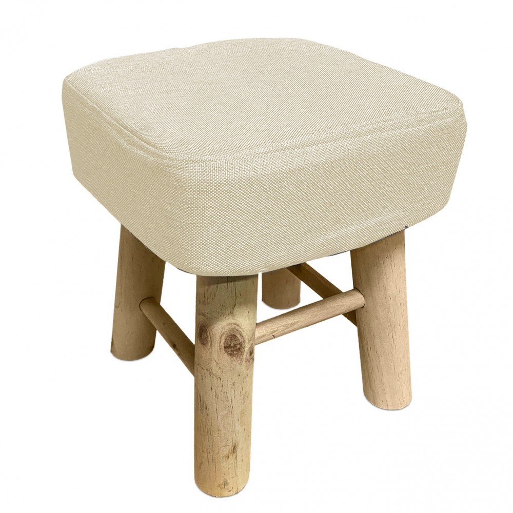 225038 Tabouret carré repose-pieds rembourré en bois de pin 27X27x30cm