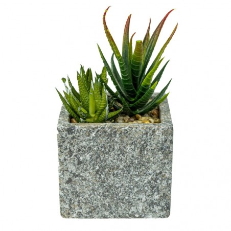 425114 ArtFlowers Plante succulente artificielle et vase en pierre 9x9x8hcm